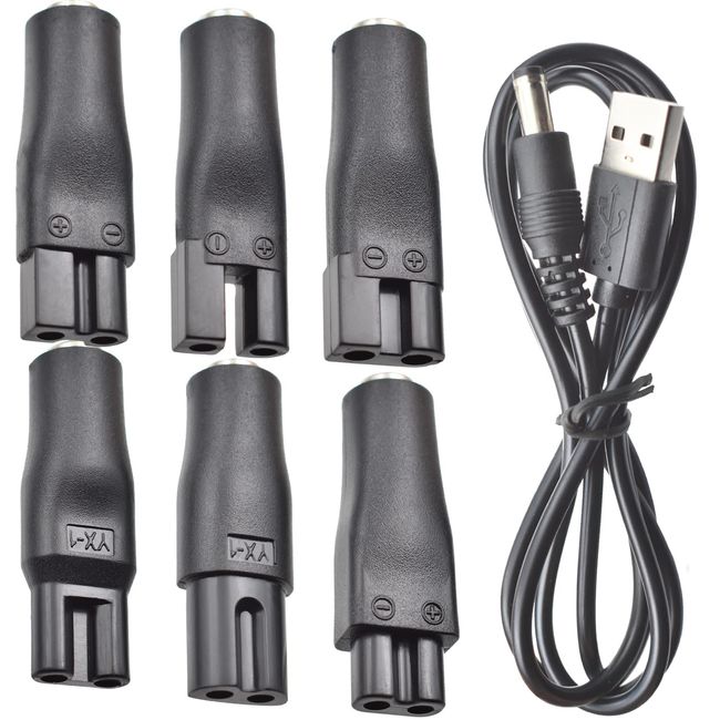 7 PCS Power Cord 5V Replacement Charger USB adapter Suitable for Electric Hair Clippers, Beard trimmers, Shavers, Beauty Instruments, Desk Lamps, Purifiers.