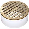 NDS 910B 4" Round Solid Grate with PVC Collar, Satin Brass 3 Pipe & 4 in. Drain