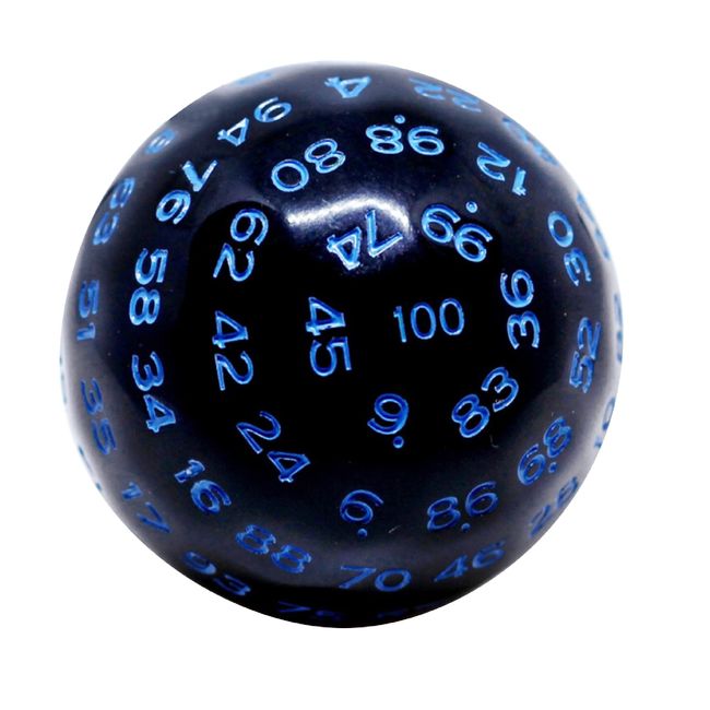 Felimoa 100 Sided Dice Board Game Party Dice 45mm Diameter (Black x Blue)