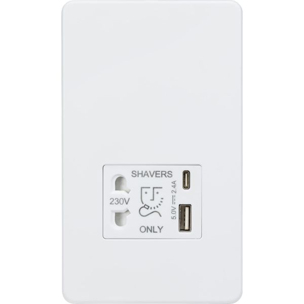 Knightsbridge Screwless Shaver Socket with Dual USB A+C (5V DC 2.4A Shared) - matt White