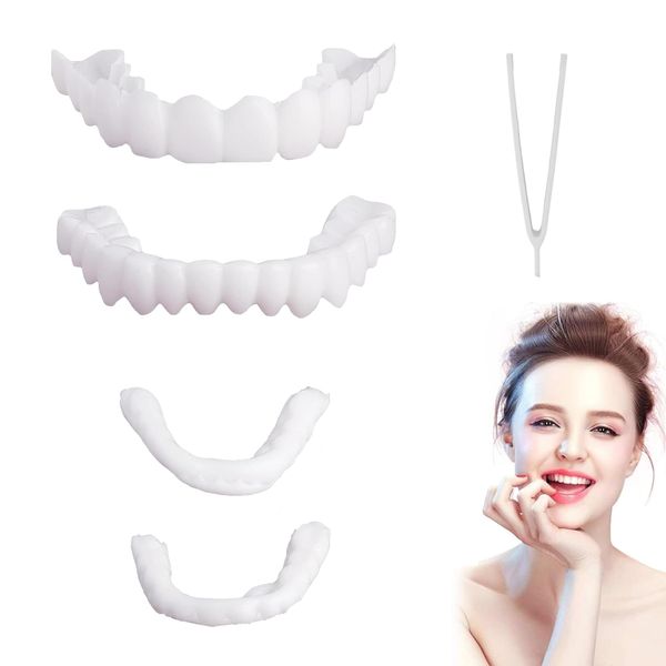 10pcs False Teeth Set,Clip in Veneers Teeth,Snap on Veneers Teeth,Veneers Teeth Snap on Teeth Top and Bottom Temporary Upper and Lower False Teeth for Men Women with Bad Teeth