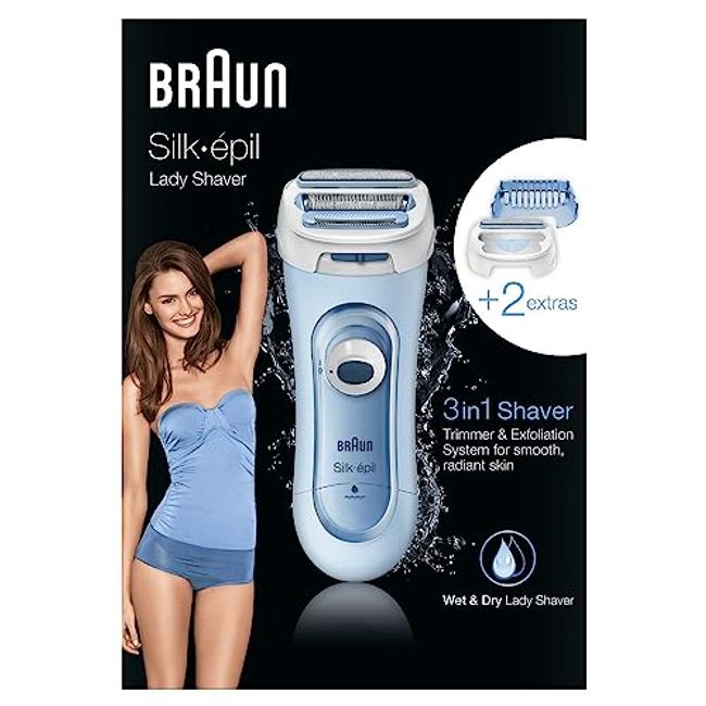 Braun Silk-épil 5 Lady Shaver, 3-in-1 Electric Shaver, Trimmer and Exfoliation System, Wet & Dry, 5-160, Blue