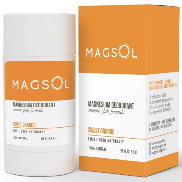 MAGSOL Natural Deodorant for Women & Men - Womens Deodorant with Magnesium - Perfect for Ultra Sensitive Skin, Aluminum Free Deodorant for Women, Baking Soda Free (Sweet Orange)