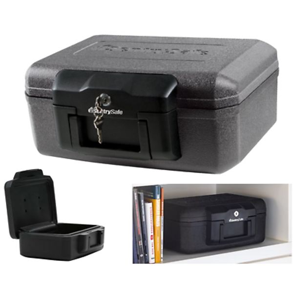 Small Portable Fireproof Safe Box, Carry Handle, Two keys for Doc Media Valuable