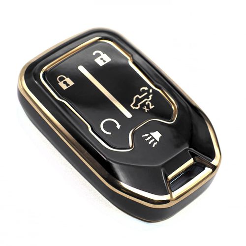 FEYOUN Key Fob Cover Compatible with Chevy Chevrolet Silverado GMC Sierra 1500 2500 3500 HD Limited Smart 5 Buttons TPU Remote Keyless Key Fob Case Protection Shell Accessories, Black