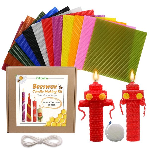 Zakouinn Beeswax Candle Making Kit for Adults, 12 Classic Colors Natural Beeswax Sheets 20X20CM, Make Your Own Ideas Candle for Kids and Adults, Making Handsome Rolling Candle for Party