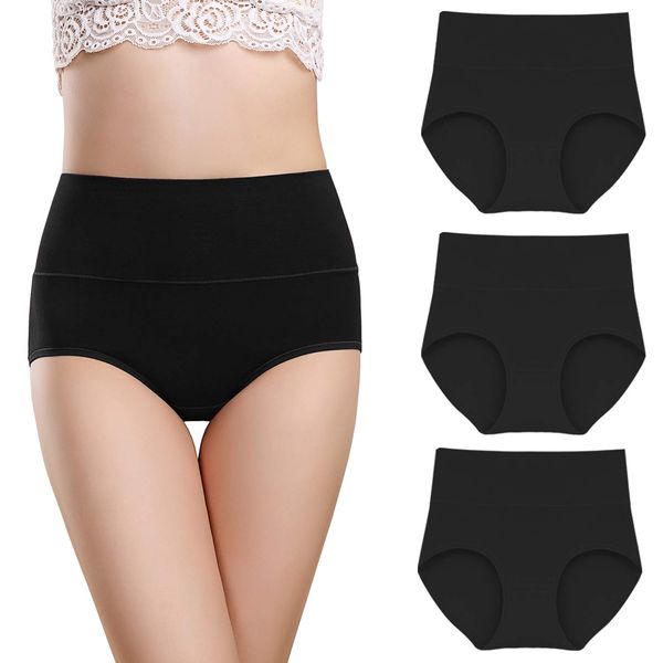 VICHERIA Women's Panties, High Waist, Pure Cotton, High Breathability, Stretchy, Beautiful Shapes, Deep Breasts, Tummy Coverage, Postpartum Pelvic Shapewear, L-[Set of 3]