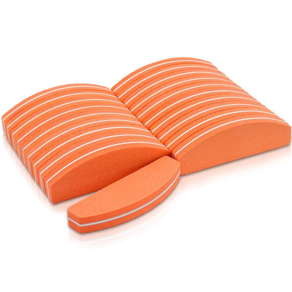 20 PCS Mini Nail Buffer Block for Gel Acrylic Nails, Half Moon Nail Files and Buffers, Double-Sided Sponge Nail Polish Sanding Buffer Nail(Orange)