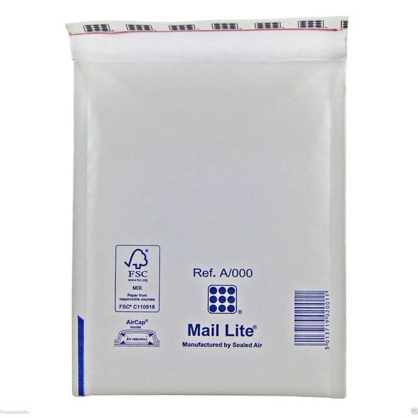 10 x A/000 White Mail Lite Padded Envelopes, Bubble Wrap Lined Mailers