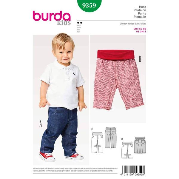 BURDA SEWING PATTERN KIDS PANTS TROUSERS SIZE 3M - 3 9359