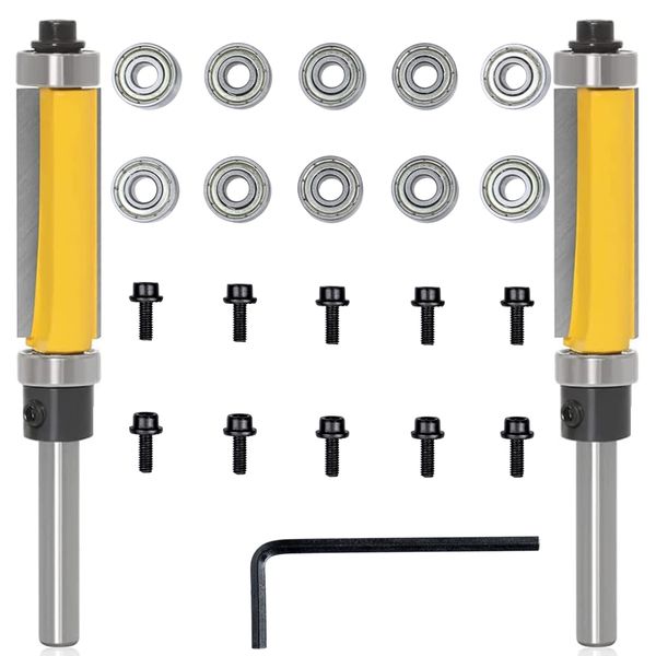 Bestgle Trimmer Bit, 0.25 inch (6.35 mm) Router Bit, Double-edged Cemented Carbide Cutting Tool, Router Bit, For Carpentry, Cutting Cutter, Ball Bearings, Deep Groove Ball Bearings, Ball Bearings,