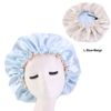 Cospack Extra Large Double Layer Reversible Adjustable Satin Cap for Sleeping Hair Bonnet (L.blue+Beige)