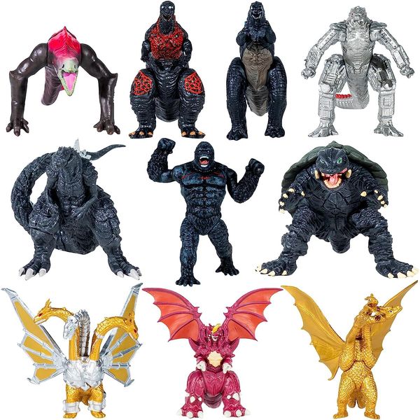 JAYKENIXO 10pcs New Dragon Action Figures King of The Monsters - Dragon VS Kong Mini Monster Orangutan Playsets