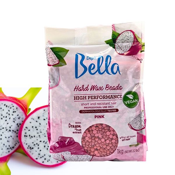 Depil Bella Pink Hard Wax Beads | High-Performance for Short and Resistant Hair | Vegan Hair Removal | With Dragon Fruit Extract | 2.2 lbs