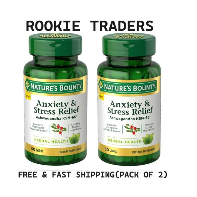 2 PACK-Nature’s Bounty Anxiety &Stress Relief Suplement,Ashwagandha KSM 66,50 Ct