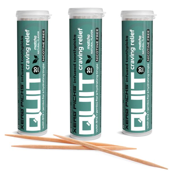 Xero Picks Quit Infused Flavored Toothpicks - Craving Relief (3 Pack, Matcha)