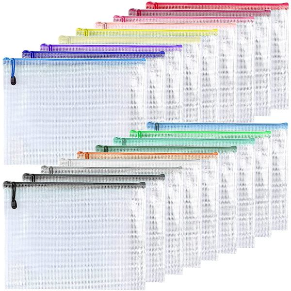 Oaimyy-18 Pcs,3"x 5",Plastic Mesh Zipper Pouch Document Folders Bag Zipper Zip File Folders for Office Supplies, Travel,Organizing Storage (3"x 5" inch, Multicolor)