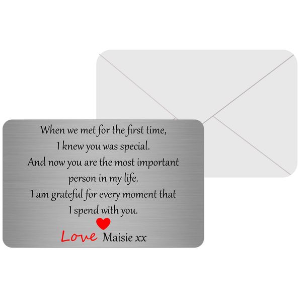 Personalised Sentimental Metal Wallet Card Boyfriend/Girlfriend Keepsake