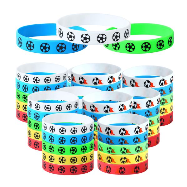 100 Pcs Soccer Bracelet for Teenagers Adults, Soccer Rubber Bracelet, Soccer Party Favors Decorations, Soccer Silicone Bracelet Bulk, Soccer Team Gift