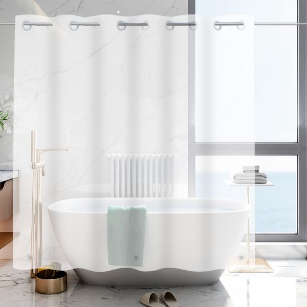 YISURE Frosted No Hook Shower Curtain Liner 180x200cm, PEVA Bathroom Shower Curtain, Half Transparent Waterproof Plastic Shower Curtain 71" x79''