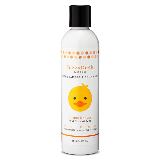 FuzzyDuck 8oz Tear Free Kids Shampoo & Body Wash, Paraben Free, Natural, for All Hair Types, made w/Aloe, Sea Botanicals & Honey, increases Moisture Content & Manageability for Smooth & Silky Hair