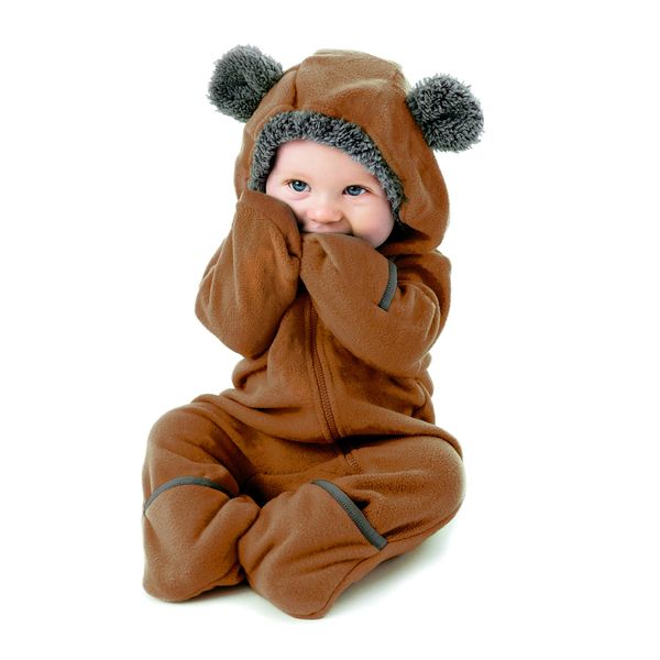 Cuddle Club Baby Overall Winter Anzug – Fleece Baby Overall für Jungen und Mädchen, Warmer Schneeoverall, Teddyanzug für Winter- Bär - Braun- 6-12 Monate