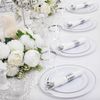 210 Piece Silver Plastic Dinnerware Set Dinner Plates Dessert Plates Napkins US