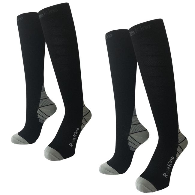 Rela Kino Compression Socks, Men's, Women's, Compression, Calf Support, High Socks, Golf, Sports, Black 2 Pair Set