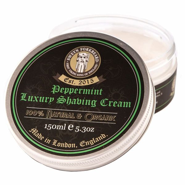 Organic Shaving Cream Peppermint Sweyn Forkbeard 150ml - 100% Organic Shaving Cream for Men Made in London