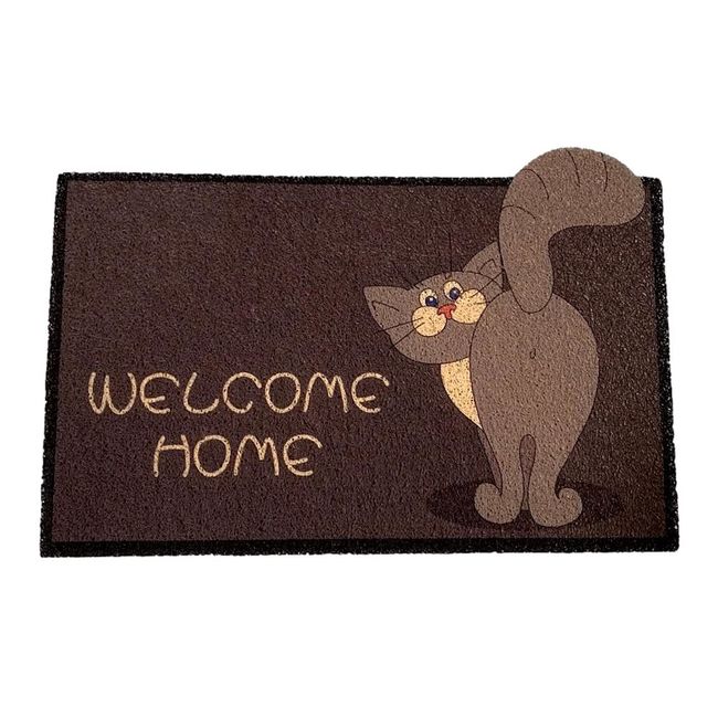 Queen-b Welcome Mat, Cat, Stylish, Cute, Outdoor, Indoor, Entrance Mat, Door Mat, Mud Removing Mat, For Household, Wire, Entrance, Anti-Slip, 15.7 x 23.6 inches (40 x 60 cm) (Brown)