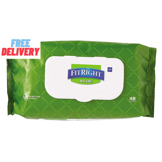 Fitright Aloe Quilted Heavyweight Personal Cleansing Cloth Wipes, Unscented, 576