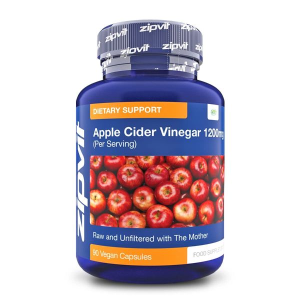 Apple Cider Vinegar with Mother Capsules 1200mg Daily Dose, 90 Vegan Apple Cider Vinegar Capsules. Raw Unfiltered ACV Naturally Rich in Apple Pectin.