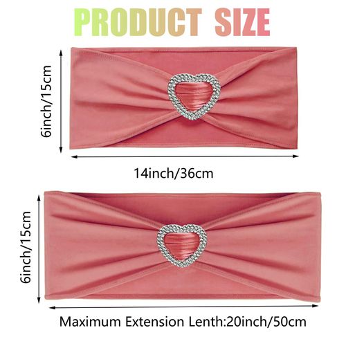 WYFMYD Coral Red Chair Sashes 50 Pack Coral Red Sashes for Chairs Universal Stretch Chair Sashes Band with Heart Buckle Slider Sashes Bows for Wedding Banquet Party Decorations