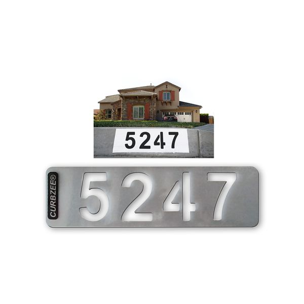 Curb N Sign Curbzee Address Number Stencil - 3 inch Numbers Peel and Stick Thick Vinyl Sticker with die cut Address Numbers for Spray Painting & Customizing Sidewalks, Mailboxes, or Walls - Versatile Usage - Easy to Clean (2 PCS, 18"L x 5"W)