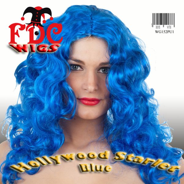 FDC Long Curly Wavy Hollywood Starlet Wig Assorted Colours. Blue