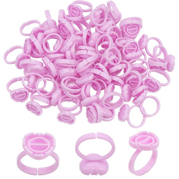 200 PCS Disposable Glue Cup Lash Tattoo Nail Art Pigment Rings 2 Slots Plastic Glue Ring Holders Palette for Eyelash Extension Beauty Tool Bulk (Purple)