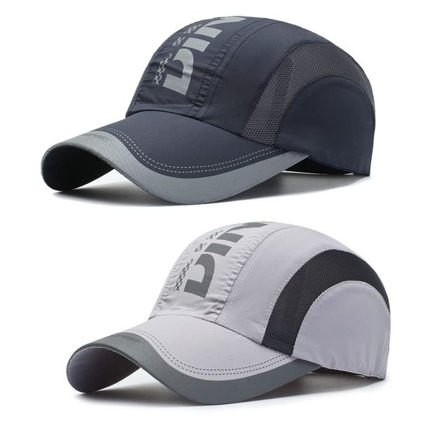 Sport Cap Verstellbar, 2 Stücke Outdoor Baseballkappe, Halb Atmungsaktive Baseball Cap, Baseball Cap Herren Damen, Baseballkappe Verstellbare, Zum Unisex, Draussen, Sport, Reisen (Marineblau + grau)