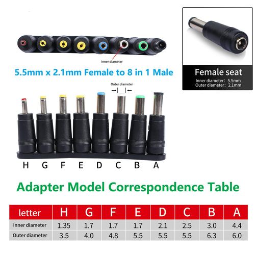 SHANFEILU Laptop DC Power Adapter 8-in-1 Universal DC Plug 5.5mm x 2.1mm Female to Male Adapter Connector with DC 5.5 x2.1mm Black Tuning Fork Cable 22cm/8.67 inch
