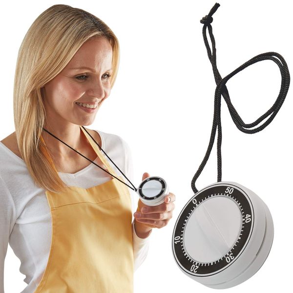 60 Minute Kitchen Countdown Timer Alarm Rope Neck Cord Bell Ring Magnet On Back Clockwork Mechanical