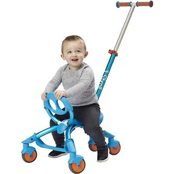 YBIKE Pewi Stroll Outdoor Walking Ride On Toy with Push Handle Metallic Blue