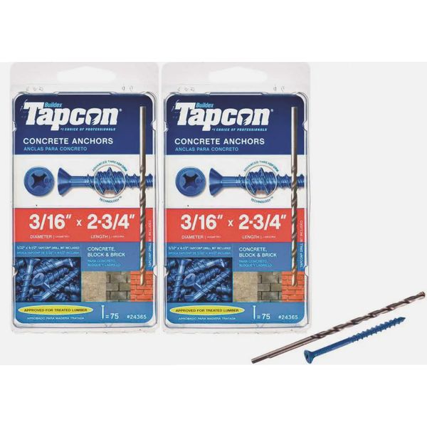 2x75 Tapcon Concrete Screws Anchors 3/16" x 2-3/4” Block & Brick Qty 150 Blue