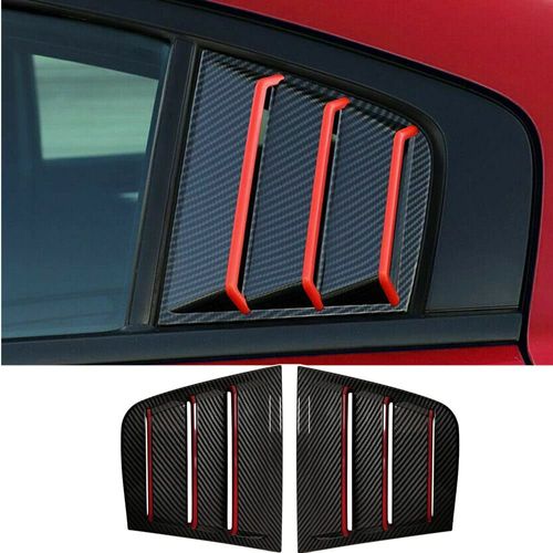 Neopaftu Rear Side Window Louvers Compatible with Dodge Charger 2011-2021 ABS 2PCS Air Vent Scoop Shades Cover Blinds (Carbon Fiber with Red Trim)