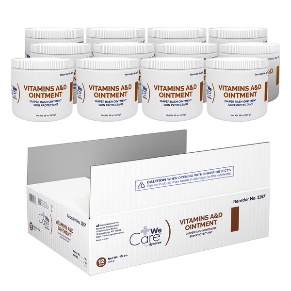 Dynarex Vitamins A & D Ointment, Ointment with Vitamin A and Vitamin D Helps Prevent & Treat Skin Irritation, Diaper Rash, White, 15 Ounce (Pack of 12)