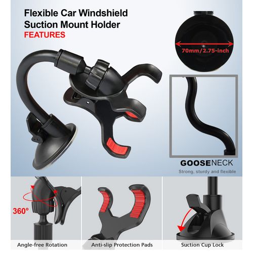 Ramtech Car Truck GPS Windshield Dual Clip Mount, Suction Cup Holder with Flexible Bracket, Compatible with Garmin Montana 600 610 650t 680 680t, Monterra Handheld GPS, WMCF