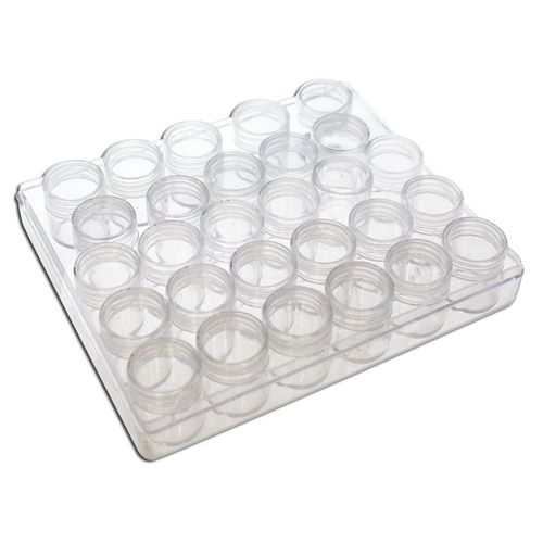 BIN BUDDY 30 Pc Crafter's and Collector's Clear Plastic Box Set | 30 Self-Closing Canisters 0.86" Diameter x 1" Tall | 6.25" (15.88 cm) x 5.25" (13.34 cm) Box | Perfect for Buttons, Beads & More!