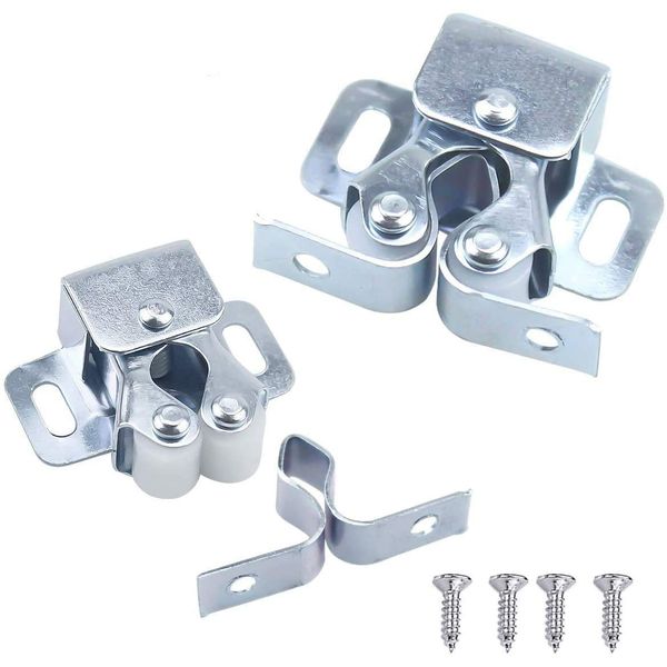 Door Catches,10pcs Double Roller Cupboard Door Latch Hardware,Zinc Plated Roller Cabinet Catch with Screws for Wardrobe,Home Furniture