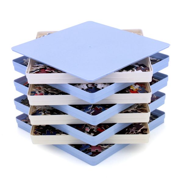 RECHIATO 8 Puzzle Sorting Trays with Lid 8x8 Premiunm Puzzle Trays Gift for Puzzle Lovers for Puzzles Up to 1000-1500 Pieces,Puzzle Tray, Convenient Tool for Puzzle Lovers Blue and White