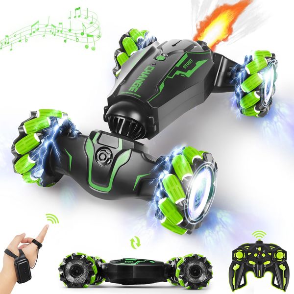 Remote Control Car RC Toys: - RC Drift Car Rechargeable Toy Cars with Light Music Gesture Sensing RC Stunt Car Transformer 360° Rotating Hand Controlled RC Car for Boys 4-7 with Glove Gift for Kids