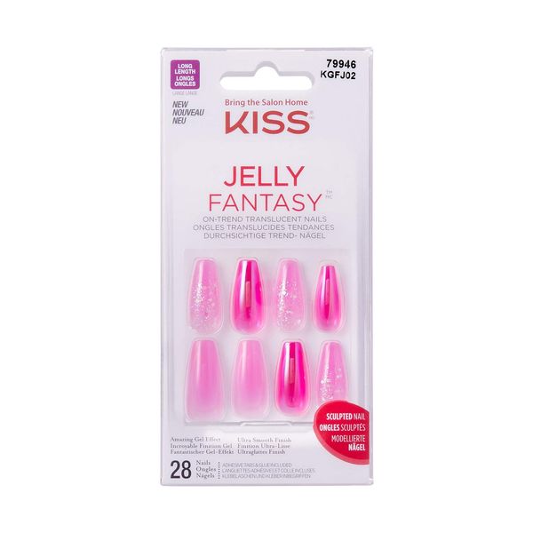 KISS Jelly Fantasy Collection, Jelly Baby, Long Length Translucent Sculpted Nails, Includes 28 False Nails, Nail Glue, Nail File, and Manicure Stick