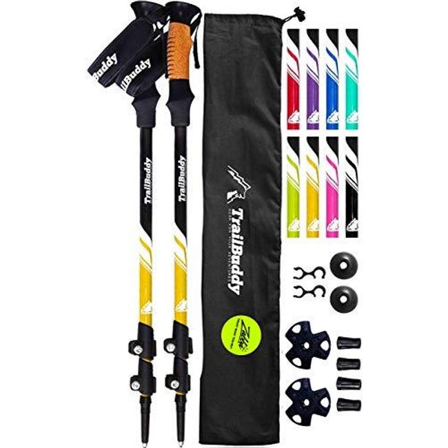 Lightweight Trekking Poles - 2-pc Pack Adjustable Hiking or Walking Sticks - Cork Grip, Padded Strap